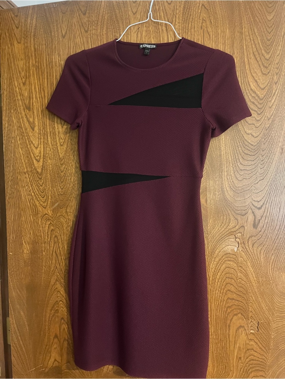 Express Burgundy Mini Dress with Black Geometric Insets